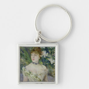Ung flicka i en bollkappa, 1879 fyrkantig silverfärgad nyckelring