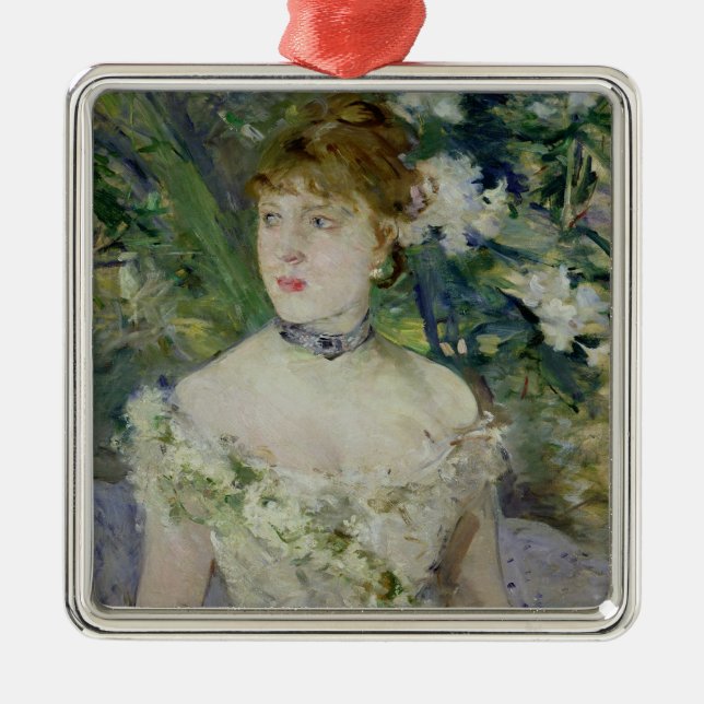 Ung flicka i en bollkappa, 1879 julgransprydnad metall (Framsidan)