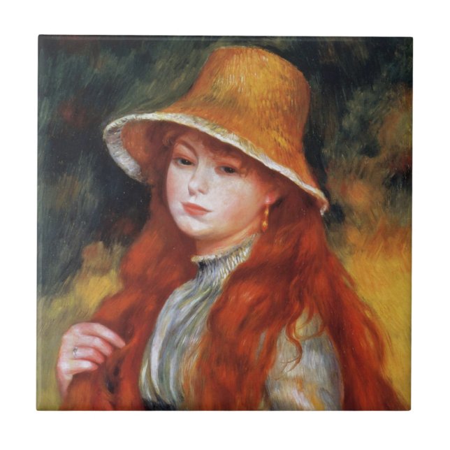 Ung flicka i halmhatt av Renoir Kakelplatta (Framsidan)