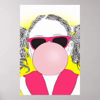 ung flicka med bubbla poster