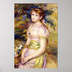 Ung flicka med en basket av blommor vid Renoir Poster