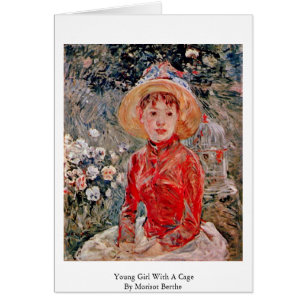 Ung flicka med en bur av Morisot Berthe Hälsningskort
