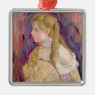 Ung flicka med en fläkt, 1893 julgransprydnad metall