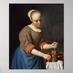Ung flicka med en pestle och en mortel poster