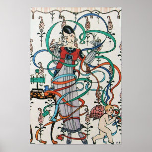 UNG FLICKA MED FÄRGGLIGT BAND SVÄVAR OCH KUPID POSTER