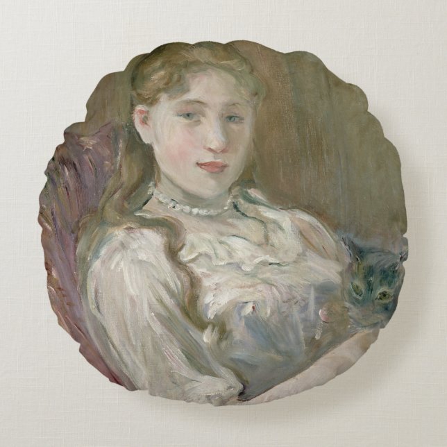 Ung flicka med katten, 1892 rund kudde (Framsidan)