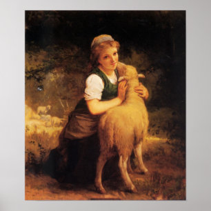 Ung flicka med lamben poster