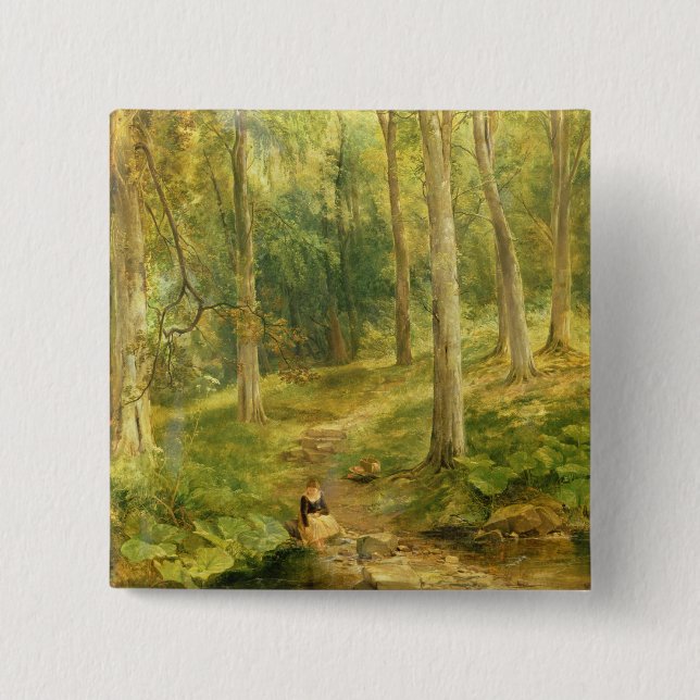 Ung flicka som badar henne fot knapp (Framsida)