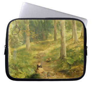 Ung flicka som badar henne fot laptop sleeve