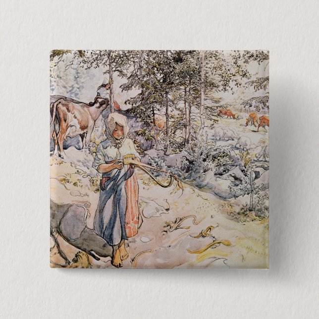 Ung flicka som väver, 1905 knapp (Framsida)