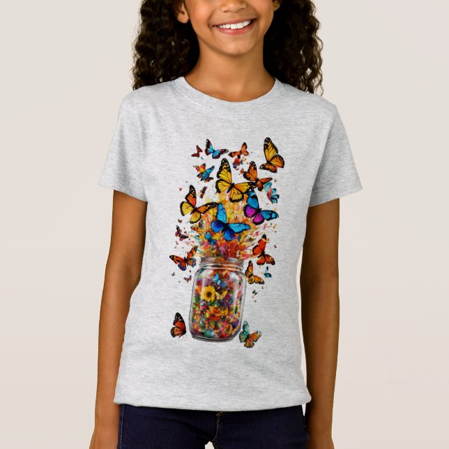 Ung flicka t-shirt med fjärilar  (Framsida)