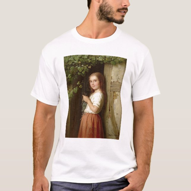 Ung flickaanseende i ett dörröppningshandarbete, t-shirt (Framsida)