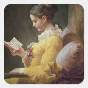 Ung flickaläsning, c.1776 fyrkantigt klistermärke