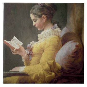 Ung flickaläsning, c.1776 kakelplatta