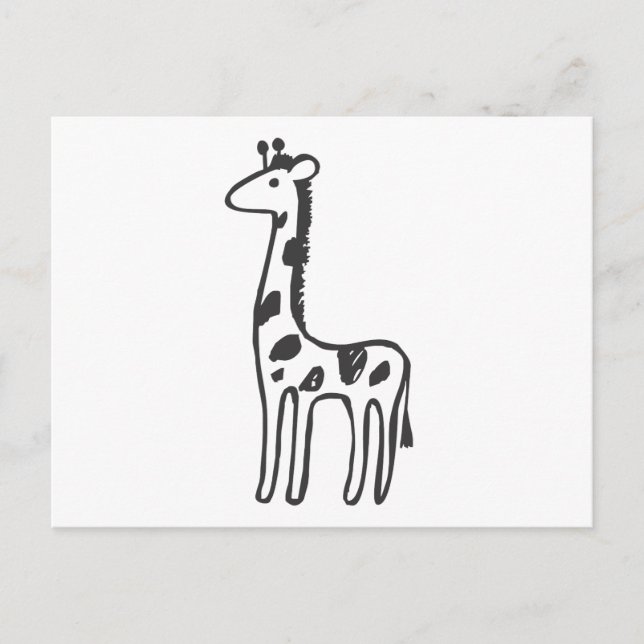 Ung giraff i svart-vit skiss vykort (Framsida)