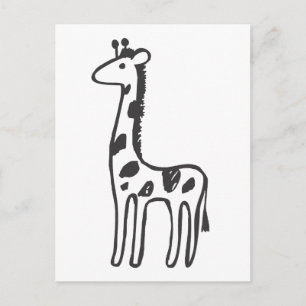 Ung giraff i svart-vit skiss vykort