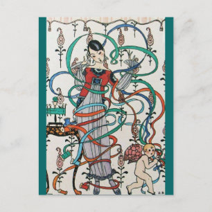 UNG GIRL,KOLORFUL RIBBON SWIRLS,CUPID Valentine Helg Vykort