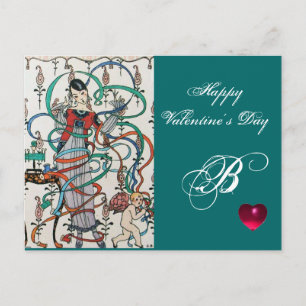 UNG GIRL,KOLORFUL RIBBON SWIRLS,CUPID Valentine Helg Vykort