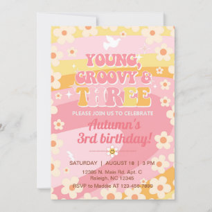 Ung Groovy och tre flickor 3-årsdag inbjudan. Inbjudningar