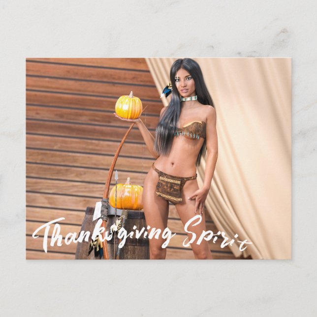 Ung inföding amerikan som poserar framför trävägg vykort (Framsida)