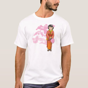 Ung japansk flicka med körsbärsprogram tee shirt