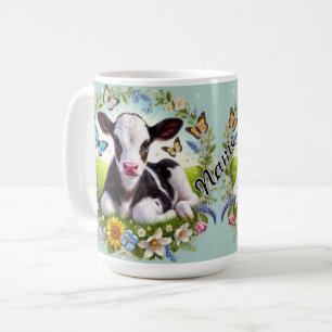 Ung kalv med Blommigt andedräkt och fjärilar Kaffemugg