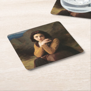 Ung kvinna av Bouguereau Underlägg Papper Kvadrat