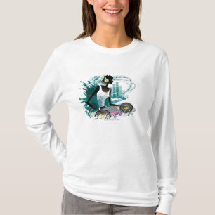 Ung kvinna Dj som använder turntablen i nattklubb T-shirt