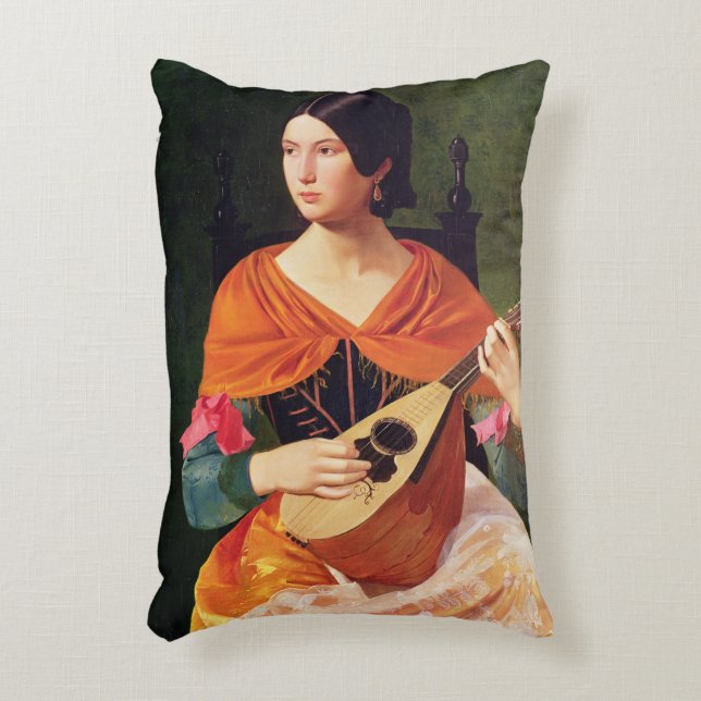 Ung kvinna med en Mandolin, 1845-47 Prydnadskudde (Framsidan(Vertikal))