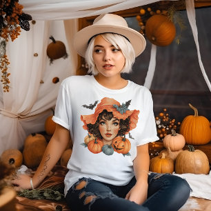 Ung kvinna med fladdermöss och pumpor t shirt