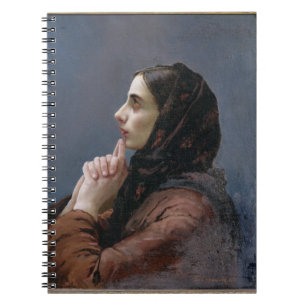 Ung kvinna på bönen, 1879 (olja på kanfas) anteckningsbok med spiral