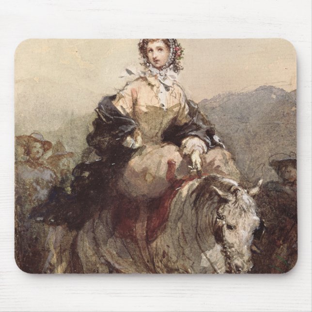 Ung kvinna på en häst musmatta (Framsidan)