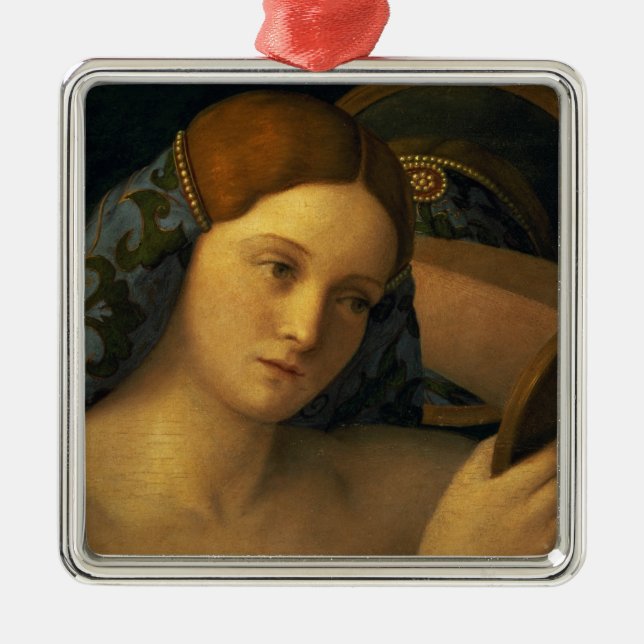 Ung kvinna på henne toalett julgransprydnad metall (Framsidan)