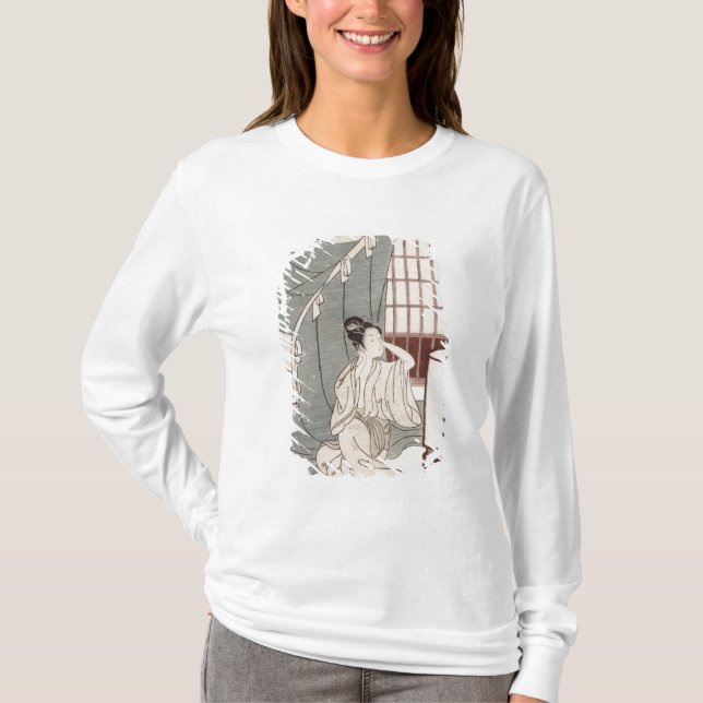 Ung kvinna som knäfaller vid henne myggan netto, tee shirt (Framsida)