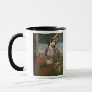 Ung kvinna som leker en gitarr mugg