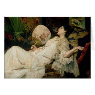 Ung kvinna som röker, 1894 hälsningskort