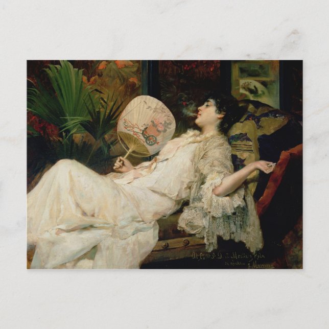 Ung kvinna som röker, 1894 vykort (Framsida)