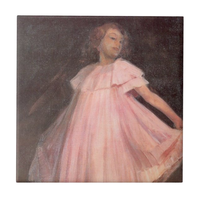 Ung kvinnlig dansare i en Rosa Dress Kakelplatta (Framsidan)