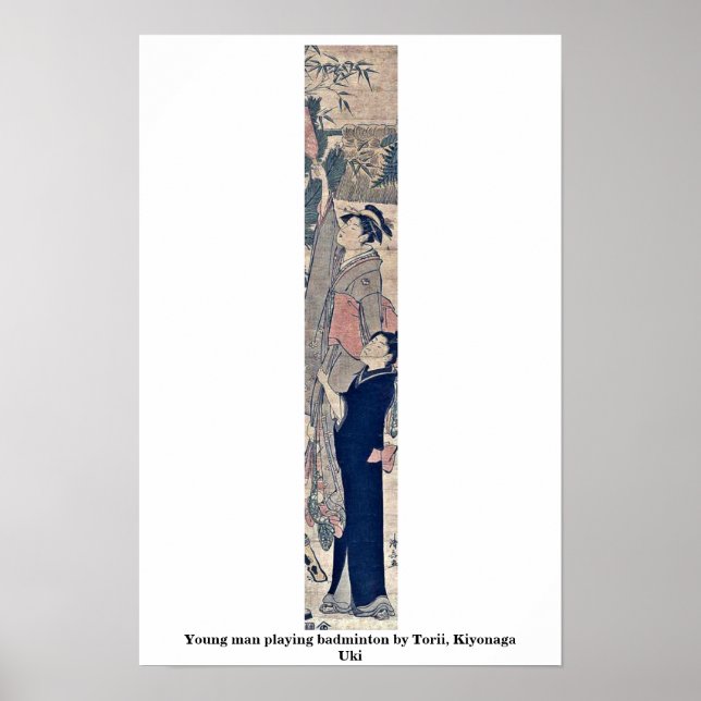 Ung man som spelar badminton av Torii, Kiyonaga Uk Poster (Framsidan)