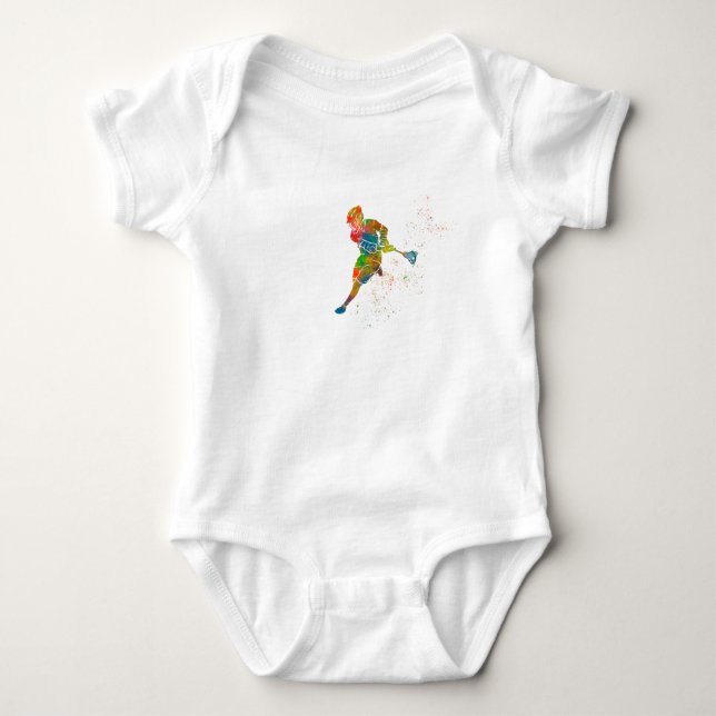Ung man som spelar Lacrosse i akvarell T Shirt (Framsida)