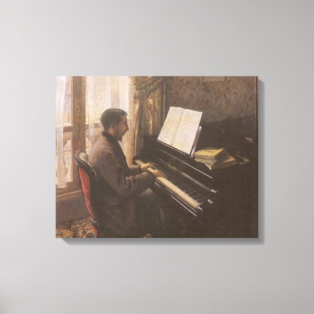 Ung man som spelar piano av Gustave Caillebotte Canvastryck (Framsida)