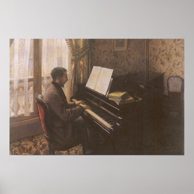 Ung man som spelar piano av Gustave Caillebotte Poster (Framsidan)