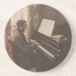 Ung man som spelar piano av Gustave Caillebotte Underlägg Sandsten