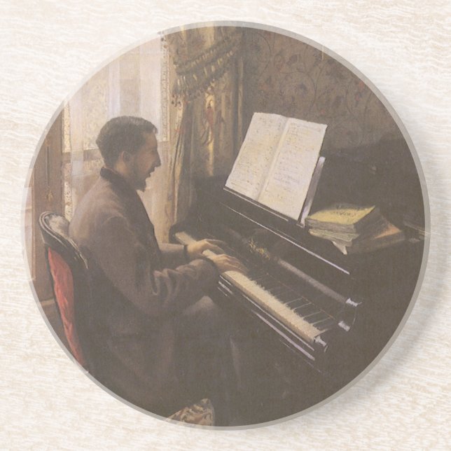 Ung man som spelar piano av Gustave Caillebotte Underlägg Sandsten (Framsidan)
