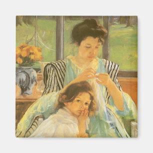 Ung mor som syr av Mary Cassatt Magnet