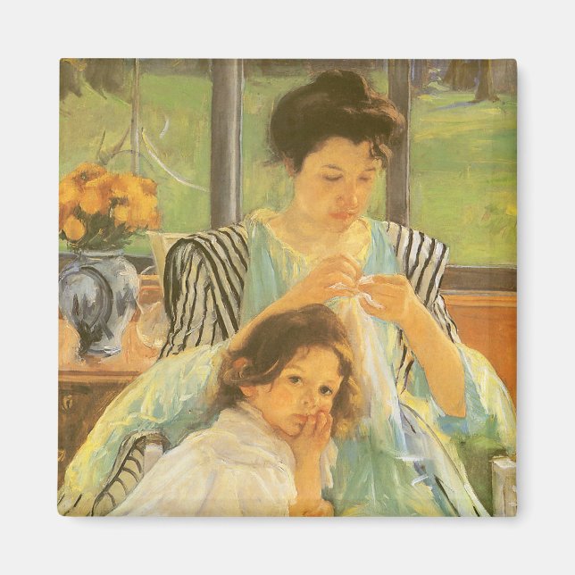 Ung mor som syr av Mary Cassatt Magnet (Framsidan)