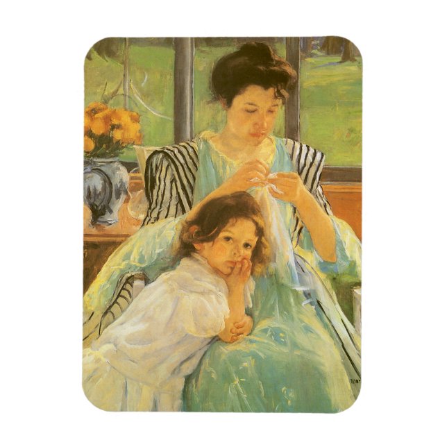 Ung mor som syr av Mary Cassatt Magnet (Vertikal)