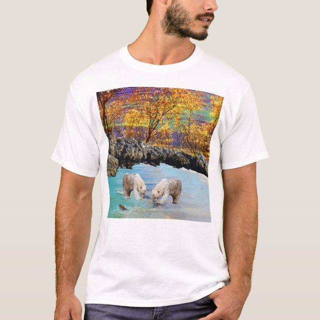 Ung Polar Bears Fishing T Shirt (Framsida)