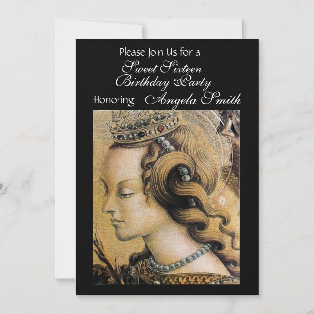 UNG PRINSES SÖT 16 FESTDAGT black Inbjudningar (Framsida)
