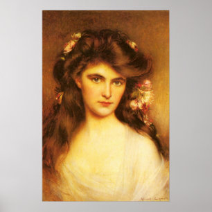 Ung skönhet med blommor i henne hår poster